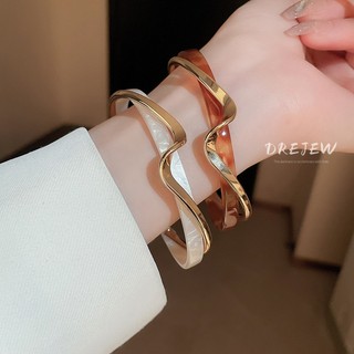 DREJEW Vòng tay mở ngọc trai bằng Vòng tay kết cấu kim loại Hàn Quốc thích hợp vòng tay cao cấp phong cách lạnh lùng