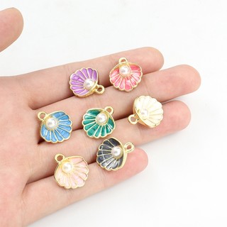 Set 10 Mặt Vòng cổ / Vòng Tay / Vòng cổ Hình Vỏ Sò Đính Ngọc Trai Giả Nhiều Màu diy