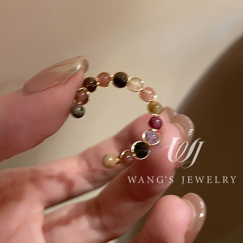 Wj Nhẫn Hở Bằng Đá tourmaline Tự Nhiên Nhẹ Thiết Kế niche Cao Cấp Thời Trang Cá Tính Dành Cho Nữ
