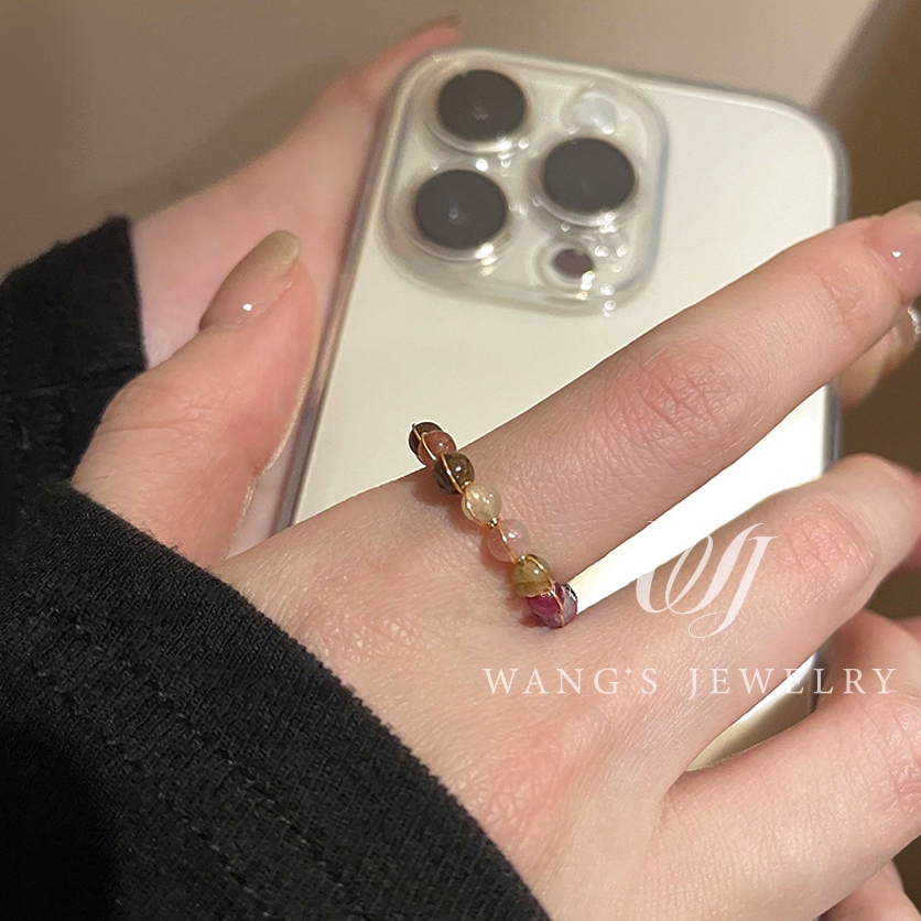 Wj Nhẫn Hở Bằng Đá tourmaline Tự Nhiên Nhẹ Thiết Kế niche Cao Cấp Thời Trang Cá Tính Dành Cho Nữ