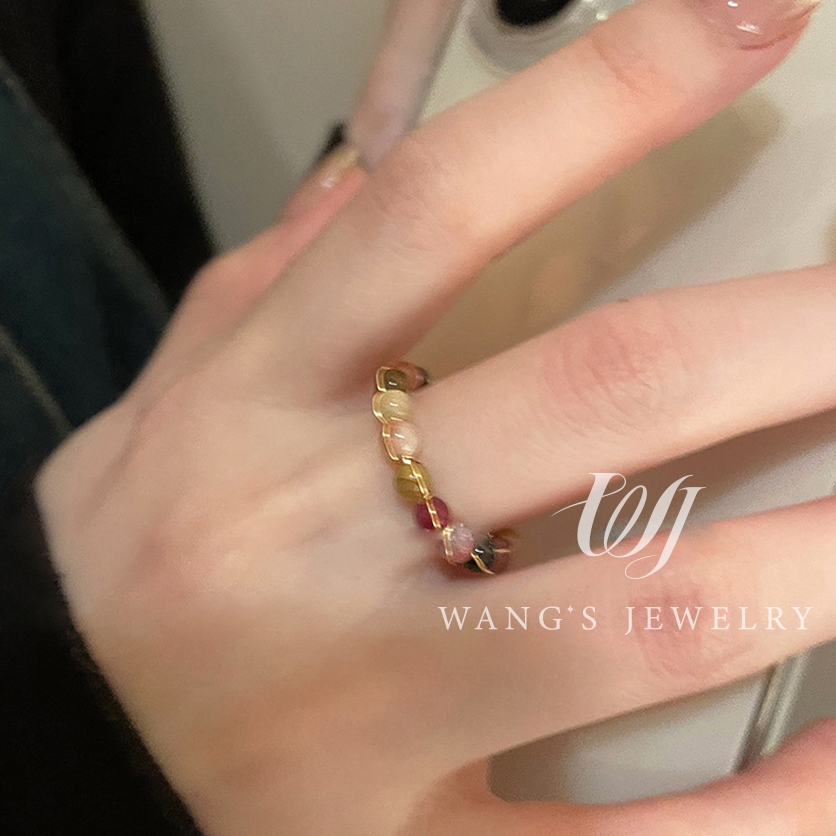 Wj Nhẫn Hở Bằng Đá tourmaline Tự Nhiên Nhẹ Thiết Kế niche Cao Cấp Thời Trang Cá Tính Dành Cho Nữ