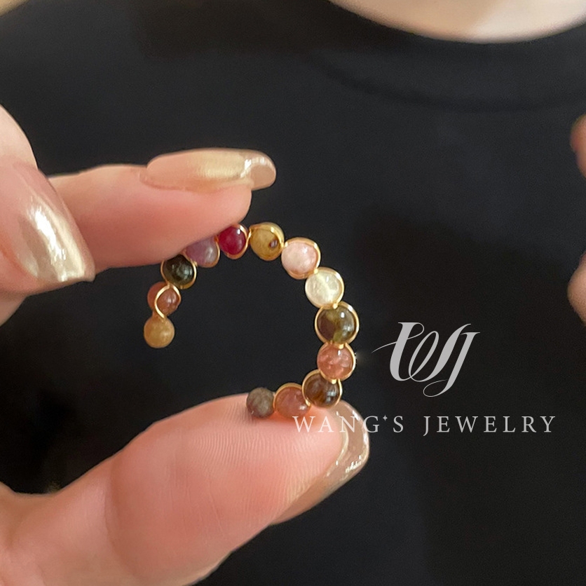 Wj Nhẫn Hở Bằng Đá tourmaline Tự Nhiên Nhẹ Thiết Kế niche Cao Cấp Thời Trang Cá Tính Dành Cho Nữ