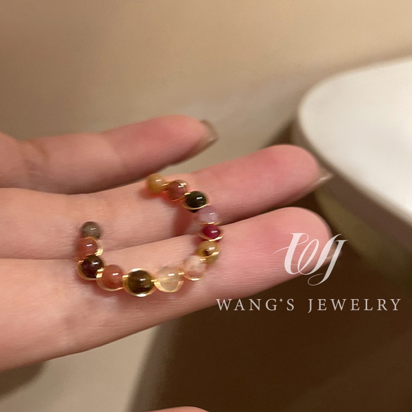 Wj Nhẫn Hở Bằng Đá tourmaline Tự Nhiên Nhẹ Thiết Kế niche Cao Cấp Thời Trang Cá Tính Dành Cho Nữ