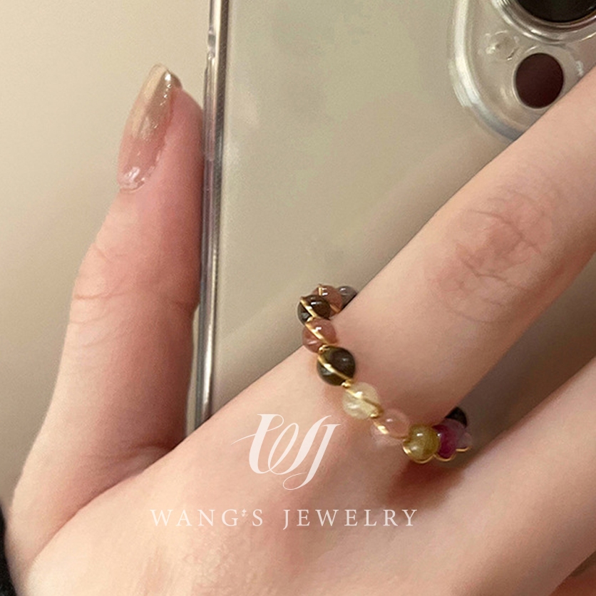 Wj Nhẫn Hở Bằng Đá tourmaline Tự Nhiên Nhẹ Thiết Kế niche Cao Cấp Thời Trang Cá Tính Dành Cho Nữ