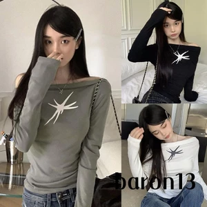 Áo trễ vai nữ Áo dài tay in họa tiết họa tiết dáng ôm vừa vặn