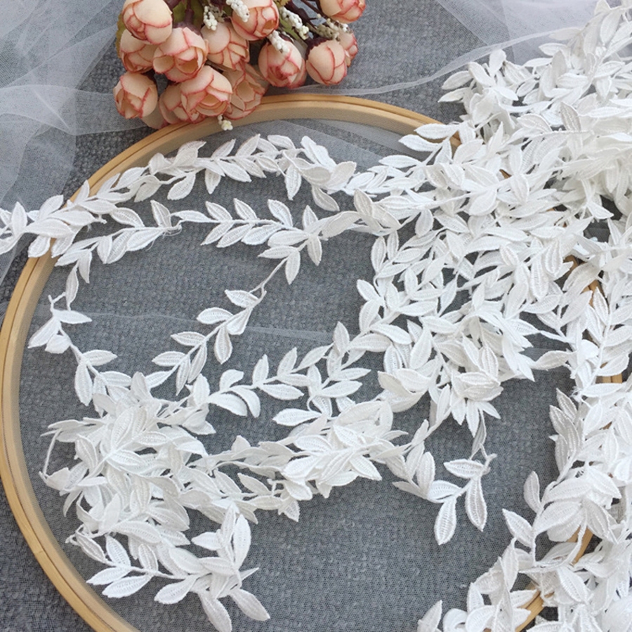 Tấm Vải Ren Thêu Họa Tiết Lá Cây Màu Trắng 2Yards Dùng May Vá Thủ Công ...