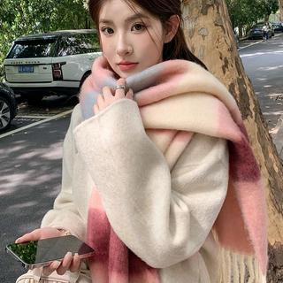 Khăn Choàng Tua Rua Dày Dặn Ấm Áp Màu Sắc Cầu Vồng Thời Trang Dành Cho Nữ