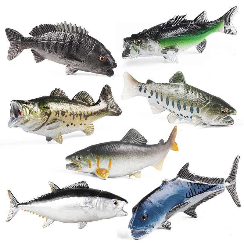 Mô phỏng động vật biển cá mô hình đồ chơi cá hồi cá hồi cá hồi miệng lớn bass cá ngừ bể cá cảnh trang trí