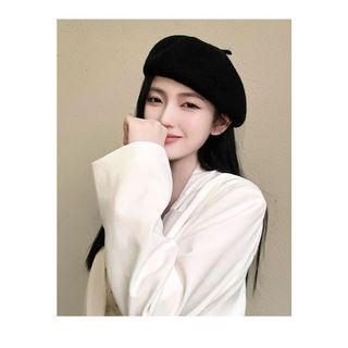 Mũ beret Len Màu Đen Phong Cách Nhật Bản Thời Trang Mùa Thu Cho Nữ