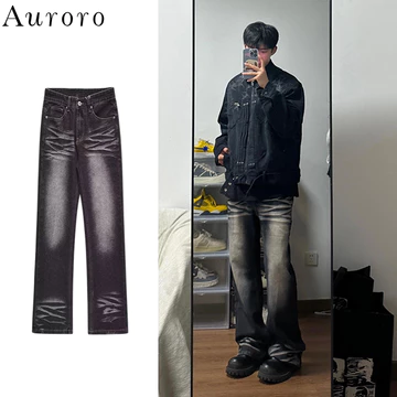 Quần jean ống rộng denim Quần áo nam Sọc quần jean ống đứng thời trang bông quần jean ống loe phong cách Hàn Quốc quần jean đen nam unisex hiphop quần jean ống suông retro quần bò ống rộng ove