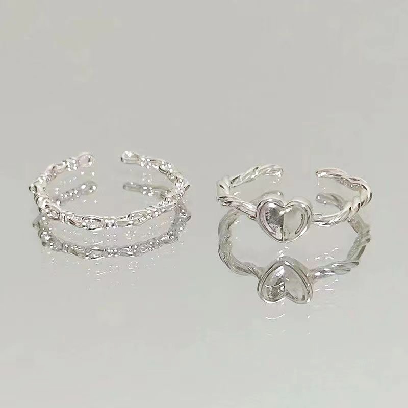 MIAOYA Nhẫn đôi bạc thời trang Thiết kế nữ Vòng dệt kim xoắn Nhẫn tình yêu Quà tặng ngày lễ tình nhân