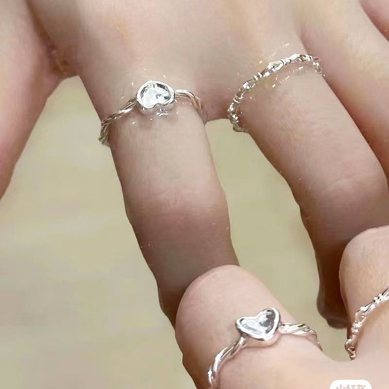 MIAOYA Nhẫn đôi bạc thời trang Thiết kế nữ Vòng dệt kim xoắn Nhẫn tình yêu Quà tặng ngày lễ tình nhân