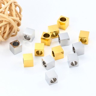 Thép không gỉ mịn đánh bóng vàng vuông xuyên lỗ Hạt DIY Phụ kiện trang sức