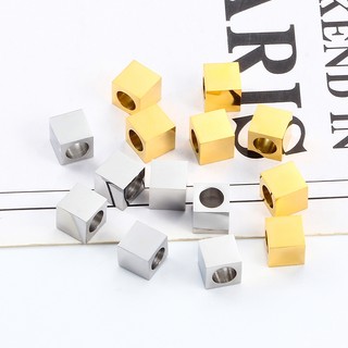 Thép không gỉ mịn đánh bóng vàng vuông xuyên lỗ Hạt DIY Phụ kiện trang sức