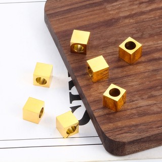 Thép không gỉ mịn đánh bóng vàng vuông xuyên lỗ Hạt DIY Phụ kiện trang sức