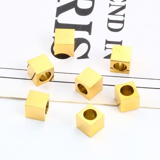 Thép không gỉ mịn đánh bóng vàng vuông xuyên lỗ Hạt DIY Phụ kiện trang sức
