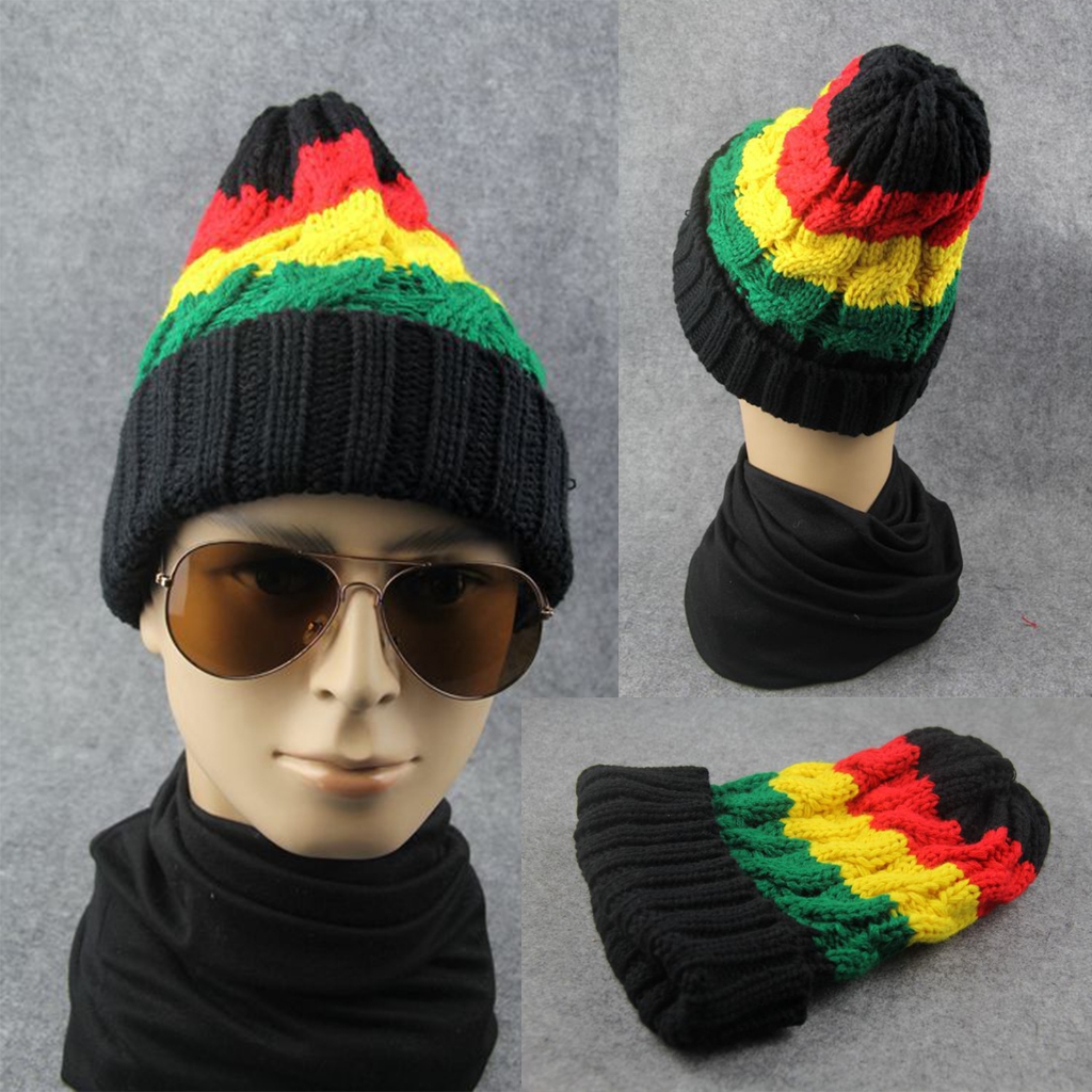 Rasta Reggae Baggy Đan Mũ Beanie Nồi Ấm Áp Quá Khổ Slouchy Jamaica Sọc Đầu Lâu Trượt Tuyết Mũ Móc Nhiều Màu Sắc Mũ Dệt Kim Hip Hop Thời Trang Tóc