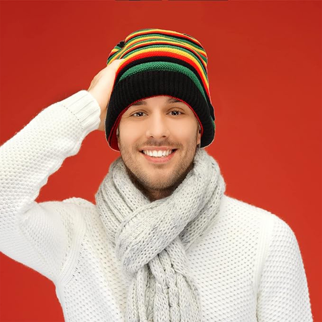 Rasta Reggae Baggy Đan Mũ Beanie Nồi Ấm Áp Quá Khổ Slouchy Jamaica Sọc Đầu Lâu Trượt Tuyết Mũ Móc Nhiều Màu Sắc Mũ Dệt Kim Hip Hop Thời Trang Tóc