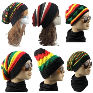 Rasta Reggae Baggy Đan Mũ Beanie Nồi Ấm Áp Quá Khổ Slouchy Jamaica Sọc Đầu Lâu Trượt Tuyết Mũ Móc Nhiều Màu Sắc Mũ Dệt Kim Hip Hop Thời Trang Tóc