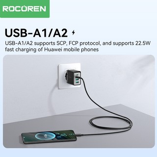 Rocoren GaN Sạc USB PD 45W Loại C Sạc Nhanh Nhiều 4 Cổng Sạc Nhanh Di Động Cho iPhone 17 16 15 Pro Max