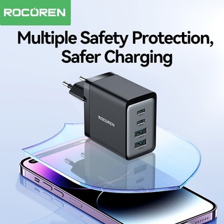 Rocoren GaN Sạc USB PD 45W Loại C Sạc Nhanh Nhiều 4 Cổng Sạc Nhanh Di Động Cho iPhone 17 16 15 Pro Max