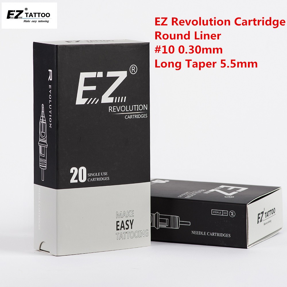 EZ  Cartridge Hình xăm Kim lót tròn #10 0.30mm côn dài 5,5mm cho máy xăm hộp mực và tay cầm 20 cái / lốc Dễ dàng dán giao hàng nhanh