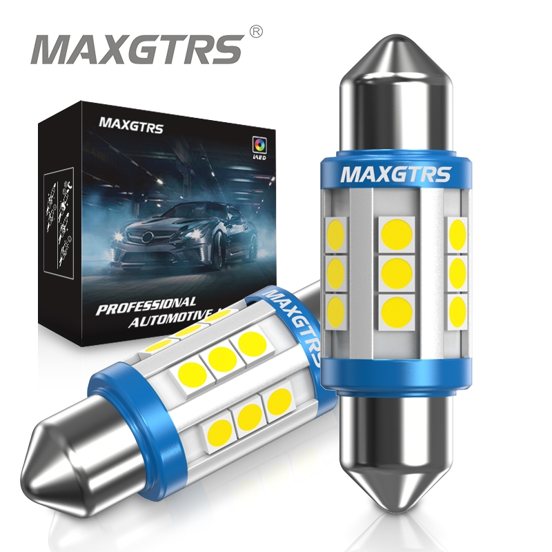 Bộ 2 bóng đèn LED MAXGTRS 12V 24V Chip Festoon C5W C10W 3030 Canbus 6000K dùng làm đèn nội thất/đèn biển số xe