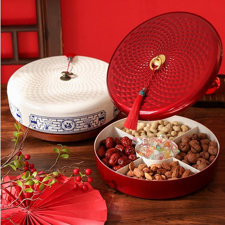 Hộp kẹo Lễ hội mùa xuân Năm mới Đĩa ăn nhẹ Hộp lưu trữ một lớp Hộp kẹo một lớp Màu đỏ Đĩa trái cây khô được phân chia Khay lưu trữ Hộp lưu trữ chống bụi Hộp đựng kẹo màu đỏ