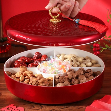 Hộp kẹo Lễ hội mùa xuân Năm mới Đĩa ăn nhẹ Hộp lưu trữ một lớp Hộp kẹo một lớp Màu đỏ Đĩa trái cây khô được phân chia Khay lưu trữ Hộp lưu trữ chống bụi Hộp đựng kẹo màu đỏ