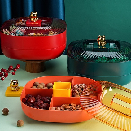 Năm mới Đĩa trái cây xoay Lễ hội mùa xuân Hộp kẹo Năm mới Đĩa ăn nhẹ Hộp lưu trữ nhiều lớp Hộp kẹo hai lớp Khay đựng trái cây sấy khô Khay đựng đồ có chia ngăn Hộp đựng kẹo xoay
