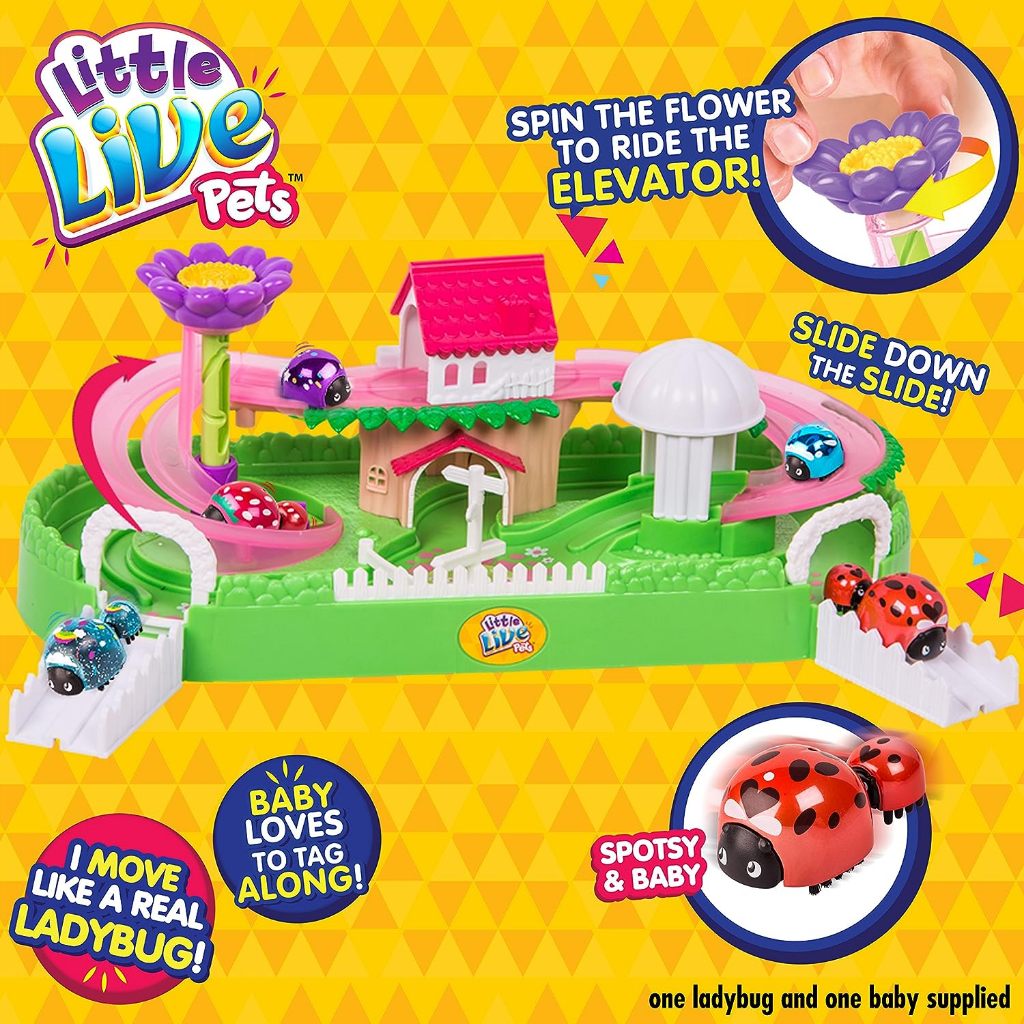 Little Live Pets Lil' Ladybug Garden - Spotsy & Baby Playset Khu Vườn Bọ Rùa lil 'ladybug Nhỏ Sống Động - Đốm Đen & Trẻ Em