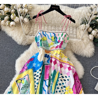 Đầm maxi Sát Nách Dáng Rộng In Họa Tiết Phong Cách Hàn Quốc Thời Trang Mùa Hè Cho Nữ Mới