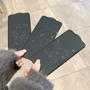 Kuromi Màn Hình Tắt Màn Hình Hoa Văn Kính Cường Lực Cho iPhone 17Promax 16Pro 14Plus 13 12 11ProMax XR 11 HD 、 Bảo Vệ Màn Hình