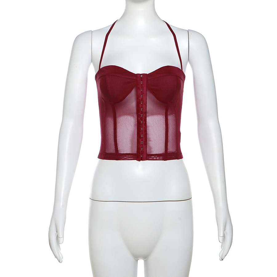 Dễ Thương Áo Tank Top Hai Dây Cổ Yếm Xuyên Thấu Phong Cách Cổ Điển Quyến Rũ Dành Cho Nữ