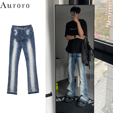Quần jean ống suông thời trang tiếng nhật quần jean ống rộng unisex Quần áo nam quần jean ống loe retro denim Sọc quần jean ống đứng oversize quần bò nam boy phố anime quần jean cạp cao