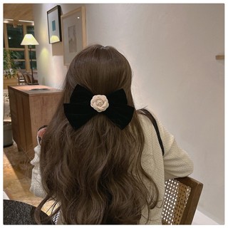 Đen Kẹp Tóc Hình Nơ Vải Nhung Màu Hoa Trà Phong Cách vintage Hàn Quốc Cho Nữ
