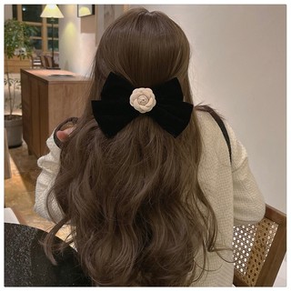 Đen Kẹp Tóc Hình Nơ Vải Nhung Màu Hoa Trà Phong Cách vintage Hàn Quốc Cho Nữ