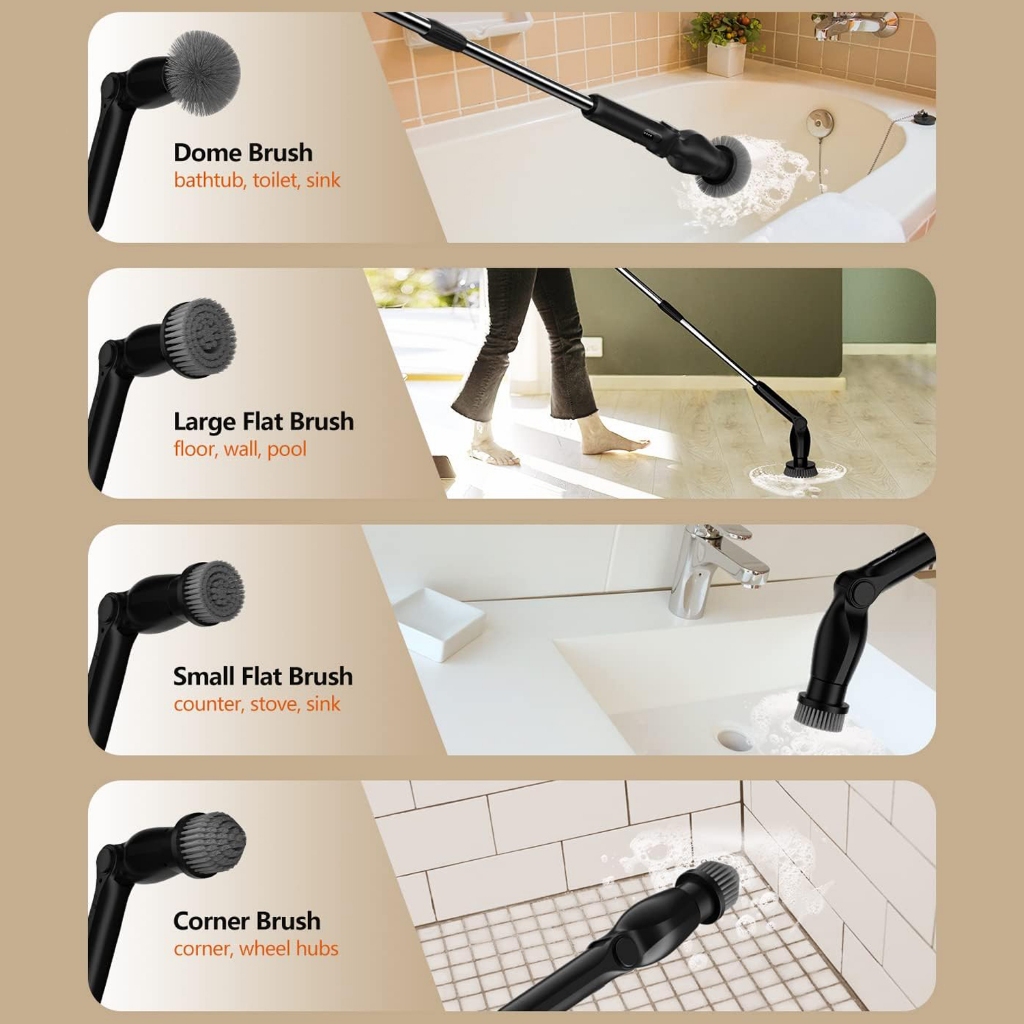 Máy Cọ Sàn Nhà Vệ Sinh, Bồn Cầu, Toilet Bằng Điện Không Dây Kèm 8 Đầu Thay Thế Tiện Lợi