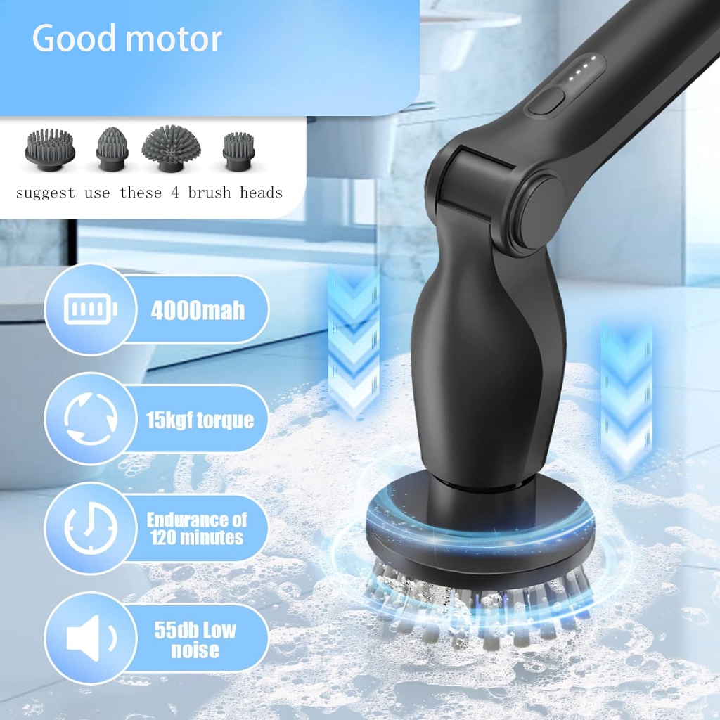 Máy Cọ Sàn Nhà Vệ Sinh, Bồn Cầu, Toilet Bằng Điện Không Dây Kèm 8 Đầu Thay Thế Tiện Lợi