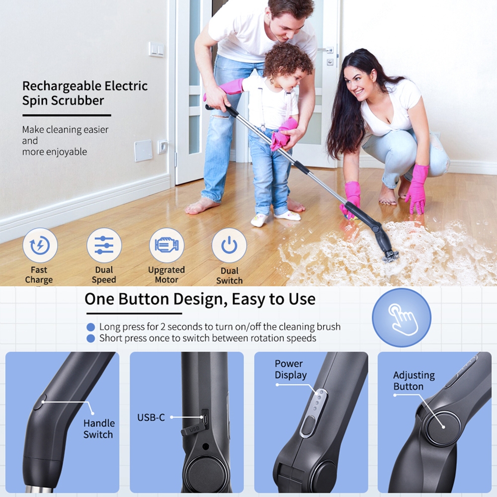 Máy Cọ Sàn Nhà Vệ Sinh, Bồn Cầu, Toilet Bằng Điện Không Dây Kèm 8 Đầu Thay Thế Tiện Lợi