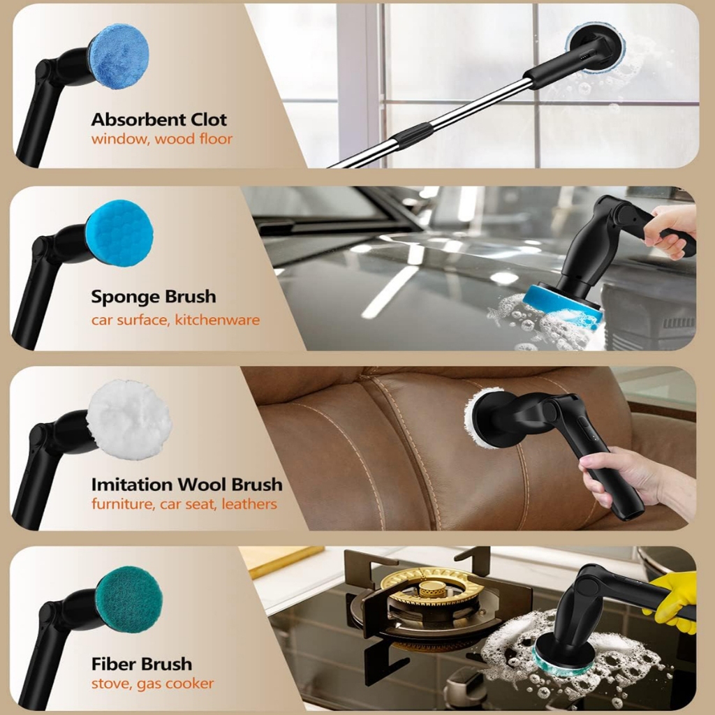 Máy Cọ Sàn Nhà Vệ Sinh, Bồn Cầu, Toilet Bằng Điện Không Dây Kèm 8 Đầu Thay Thế Tiện Lợi