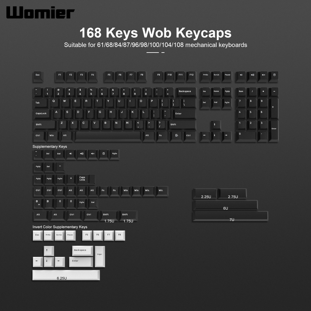 Womier 168 Phím Double Shot PBT Keycaps WOB BOW Key Cap Classic Cherry Profile Keycap cho bàn phím game thủ cơ khí | BigBuy360 - bigbuy360.vn