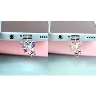 Mobile Nút Chống Bụi Lỗ Cắm type-c Hình Bướm Bằng Hợp Kim Đính Đá Trang Trí Điện Thoại iphone