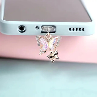 Mobile Nút Chống Bụi Lỗ Cắm type-c Hình Bướm Bằng Hợp Kim Đính Đá Trang Trí Điện Thoại iphone