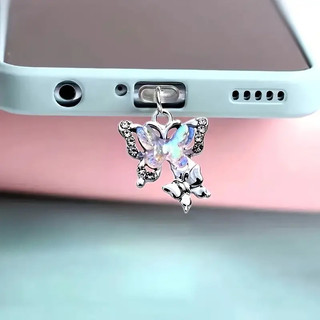 Mobile Nút Chống Bụi Lỗ Cắm type-c Hình Bướm Bằng Hợp Kim Đính Đá Trang Trí Điện Thoại iphone