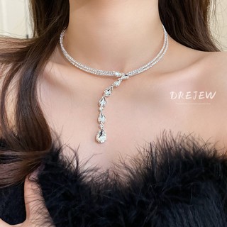 DREJEW Vòng cổ Hai Lớp Đính Đá zircon Giọt Nước Hình Học Thời Trang Cao Cấp Sang Trọng Khí Chất Dị Ứng Cho Nữ dây chuyền bạc