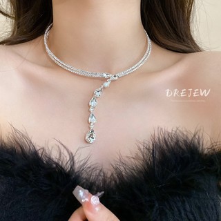 DREJEW Vòng cổ Hai Lớp Đính Đá zircon Giọt Nước Hình Học Thời Trang Cao Cấp Sang Trọng Khí Chất Dị Ứng Cho Nữ dây chuyền bạc