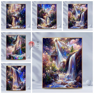 MOZI✨thác nước mộng mơ 40*50cm tranh tô màu theo số tranh sơn dầu số hoá tranh số hóa tranh tô màu số hoá tranh số hoá theo yêu cầu tranh số hoá tô màu theo sốTranh Sơn Dầu Tự Làm Hình Phong Cảnh Thác Nước Và Bầu Trời Đầy Sao