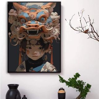 MOZI✨Sư tử thức tỉnh 40*50cm tranh tô màu theo số tranh sơn dầu số hoá tranh số hóa tranh tô màu số hoá tranh số hoá theo yêu cầu Tranh tô số hoáTranh Sơn Dầu Trang Trí Hình Sư Tử Năm M