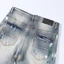 Quần jean nam xanh nhạt mới thời trang có nút xếp li, miếng dán đục lỗ sơn phun, xu hướng đường phố cao cấp quần jean mỏng co giãn chất lượng cao